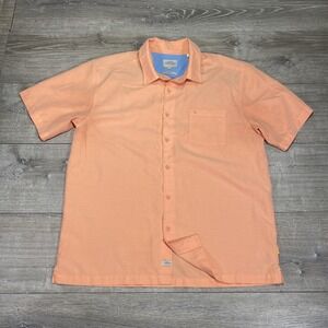 Quiksilver Waterman Collection Shirt Mens XL Peach Button Up Short Sleeve